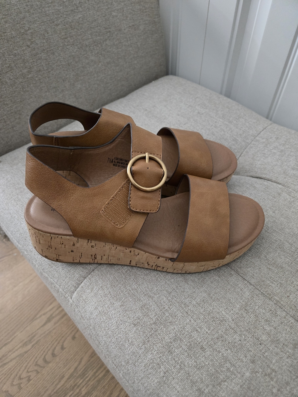 Comfort Cork Wedge Sandals in Tan with Decorative Buckle - Picture 2 of 9